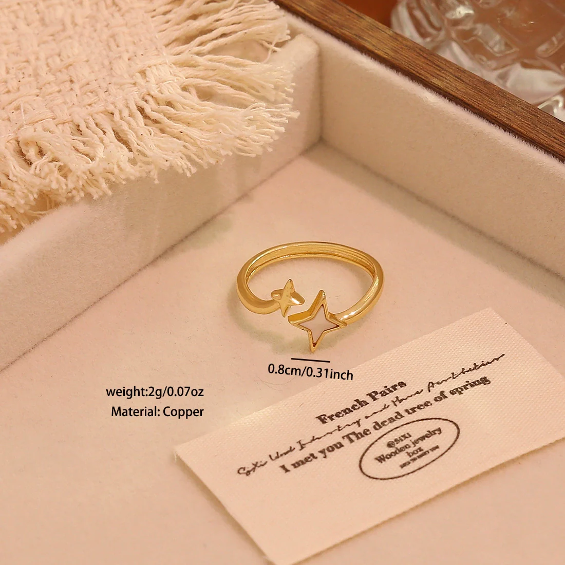 Wholesale Women's Light Luxury Real Gold Plated Copper Heart Shape Star And Moon Open Ring Jewelry - Image 12