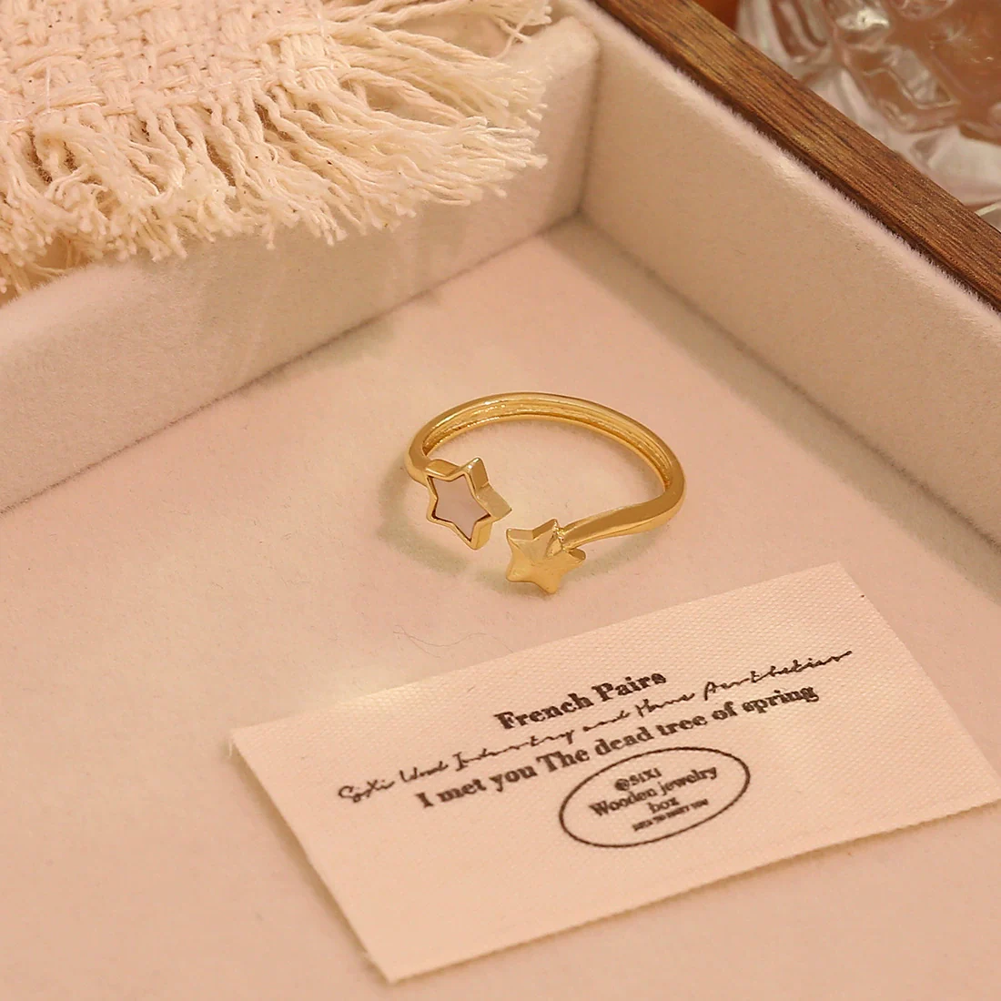 Wholesale Women's Light Luxury Real Gold Plated Copper Heart Shape Star And Moon Open Ring Jewelry - Image 4