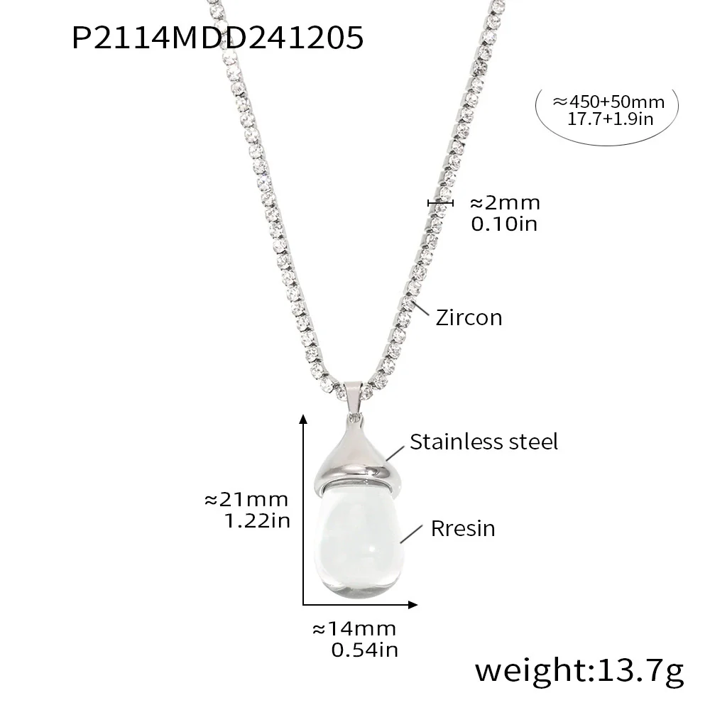 Wholesale Women's Light Luxury Stainless Steel And Resin Water Drop Clavicle Necklace With Colorful Zircon And Geometric Pattern Electroplated - Image 6