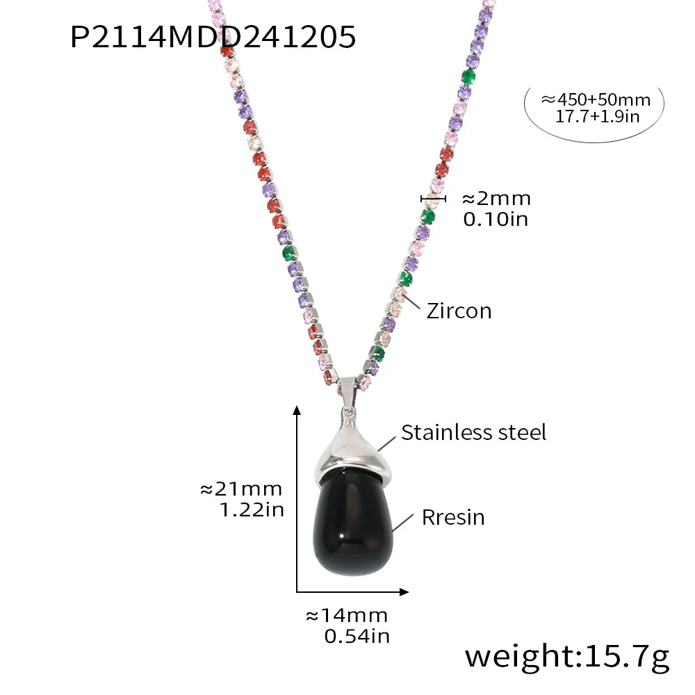 Wholesale Women's Light Luxury Stainless Steel And Resin Water Drop Clavicle Necklace With Colorful Zircon And Geometric Pattern Electroplated - Image 9