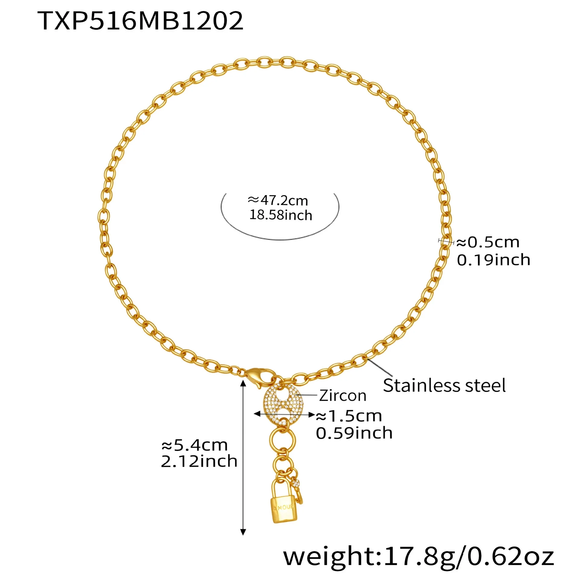 Wholesale Women's Light Luxury Stainless Steel And Zircon Pig Nose Lock Tassel Pendant 18K Real Gold Plated Necklace And Bracelet Set - Image 6