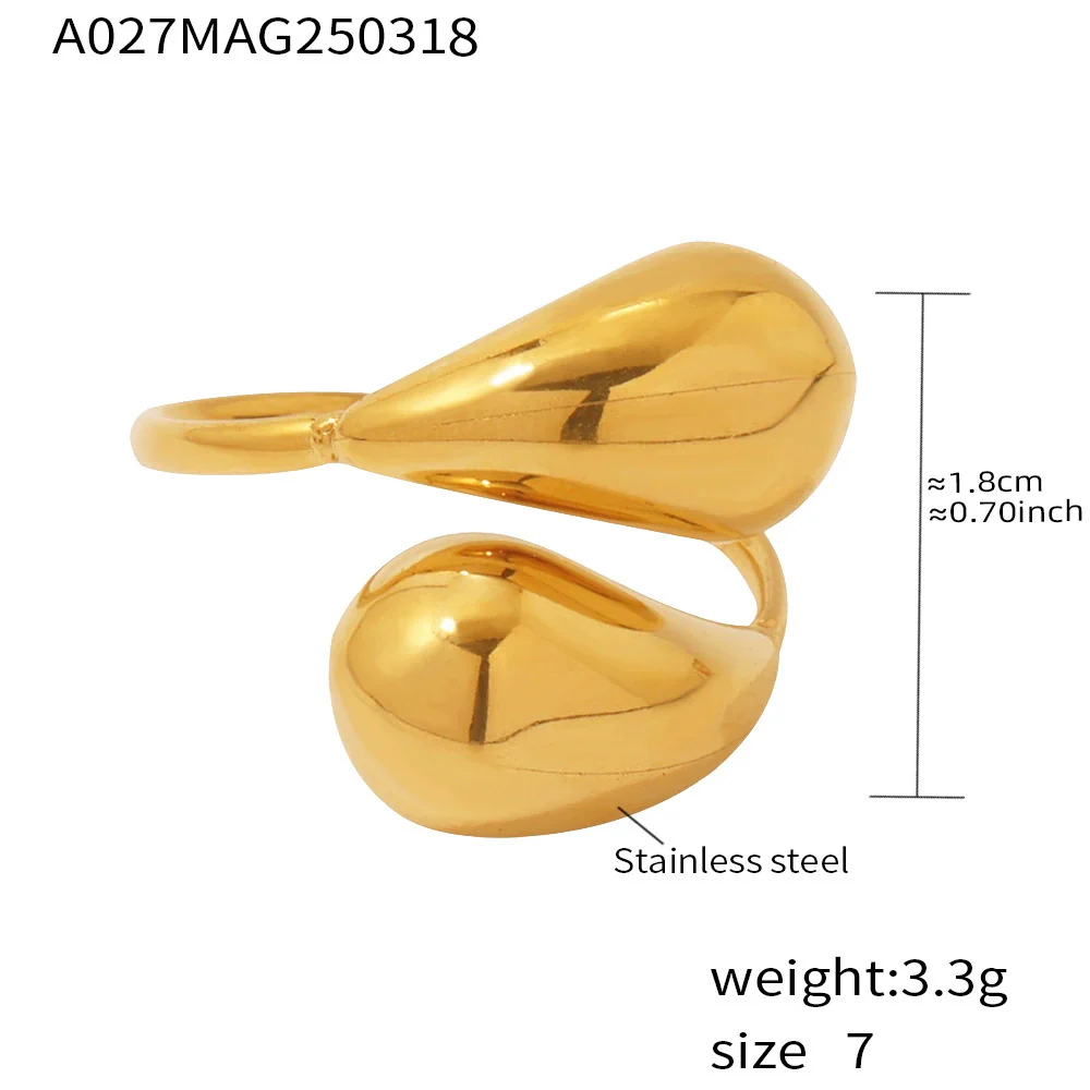 Wholesale Women's Light Luxury Stainless Steel Geometric Hollow Opening Comma Drop Tail Ring Electroplated With 18K Gold - Image 6