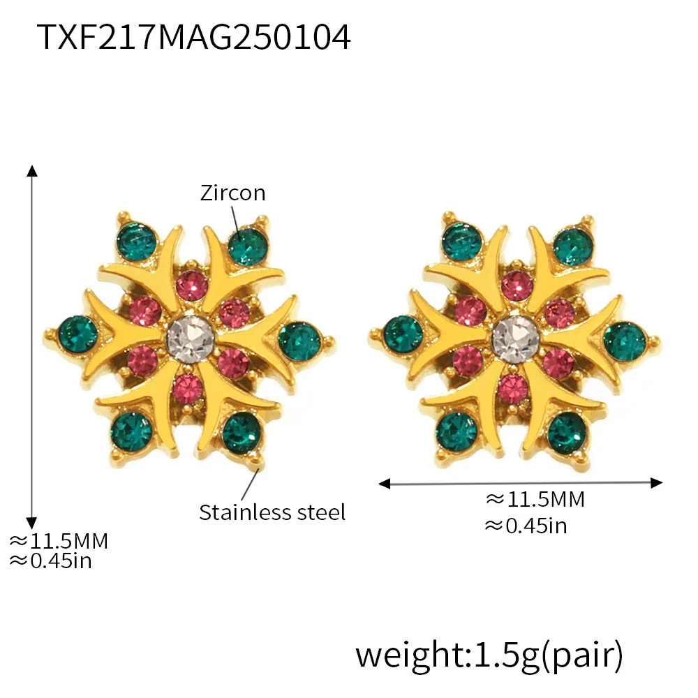 Wholesale Women's Light Luxury Stainless Steel Zircon Ferris Wheel Snowflake Handmade Electroplated Inlaid Necklace Earring Bracelet Set - Image 10
