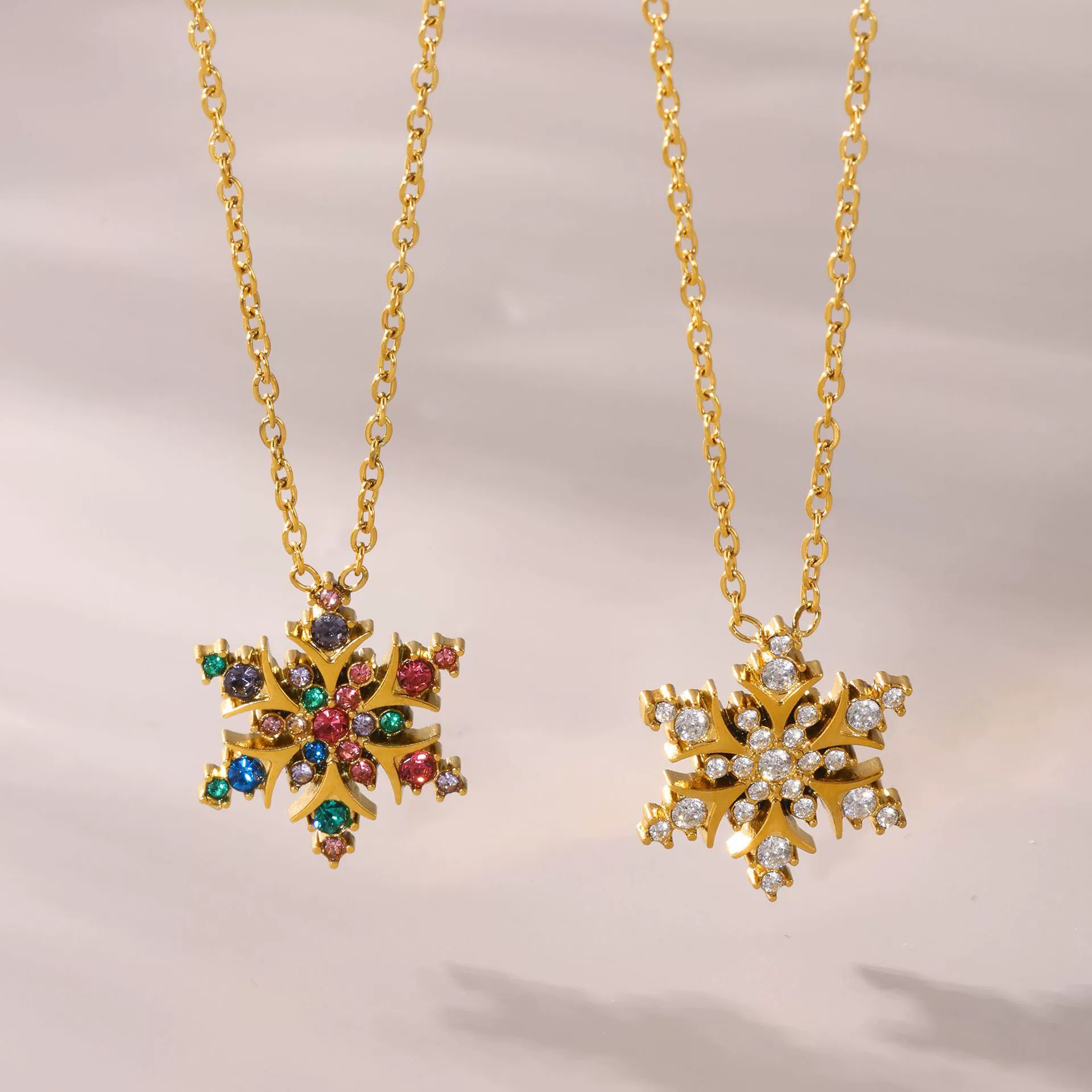 Wholesale Women's Light Luxury Stainless Steel Zircon Ferris Wheel Snowflake Handmade Electroplated Inlaid Necklace Earring Bracelet Set - Image 2