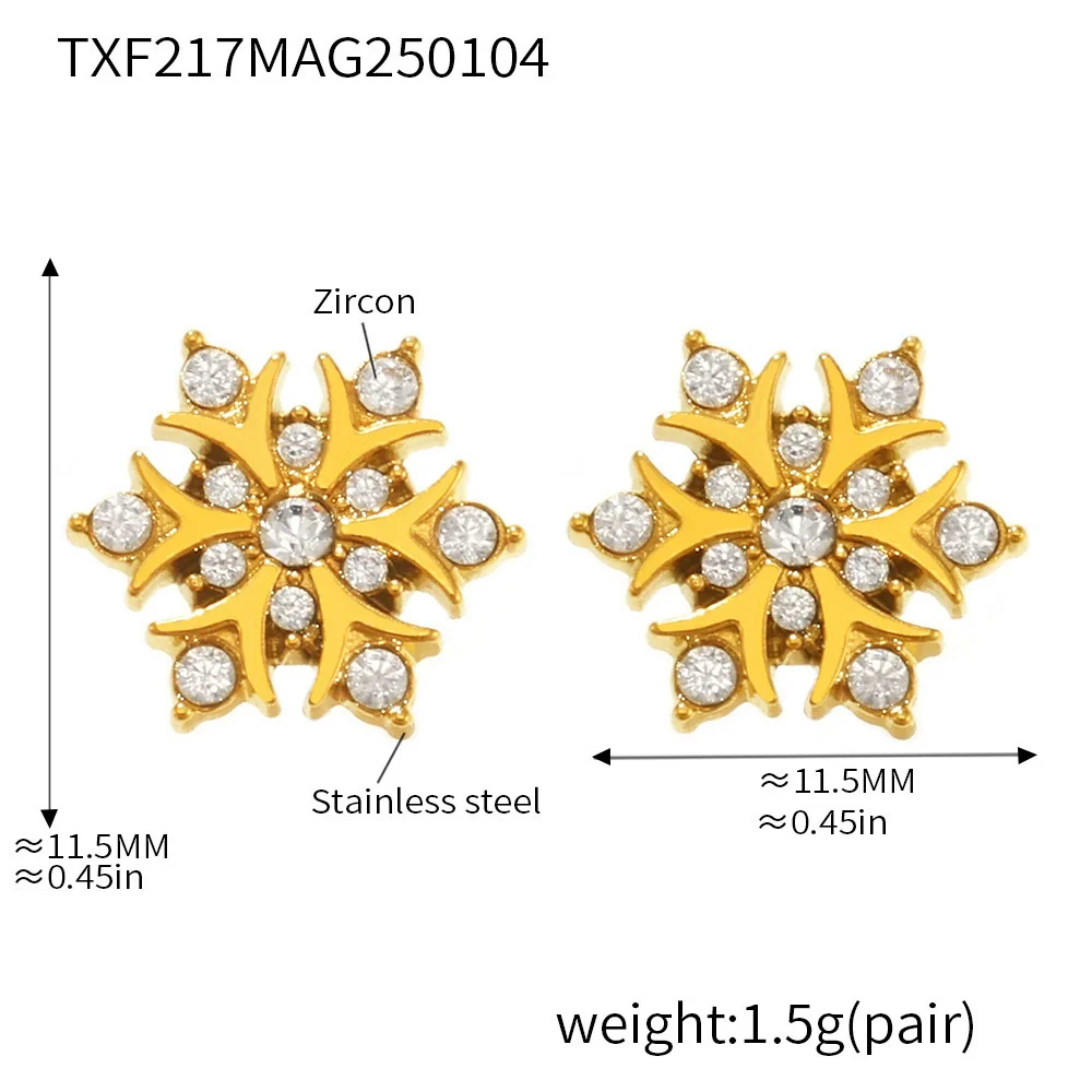 Wholesale Women's Light Luxury Stainless Steel Zircon Ferris Wheel Snowflake Handmade Electroplated Inlaid Necklace Earring Bracelet Set - Image 9