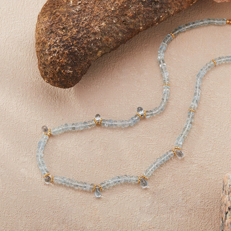 Wholesale Women's Light Luxury Style Aquamarine Natural Gemstone Beads S925 Sterling Silver Clavicle Chain Jewelry Set With Gems - Image 2