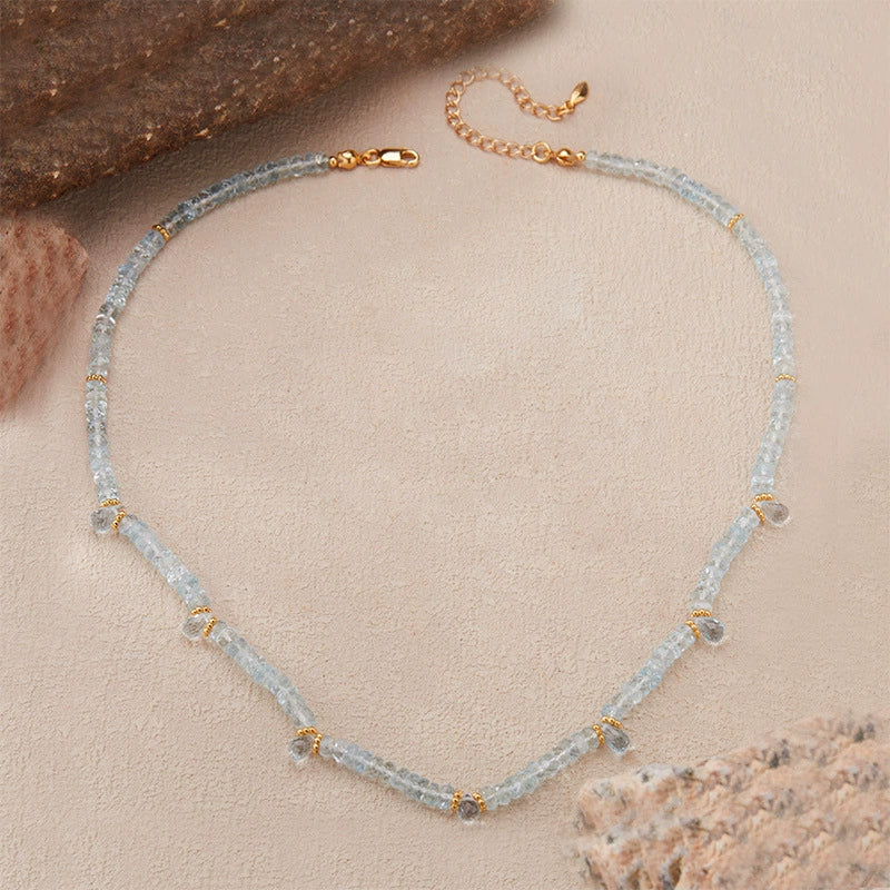 Wholesale Women's Light Luxury Style Aquamarine Natural Gemstone Beads S925 Sterling Silver Clavicle Chain Jewelry Set With Gems - Image 4