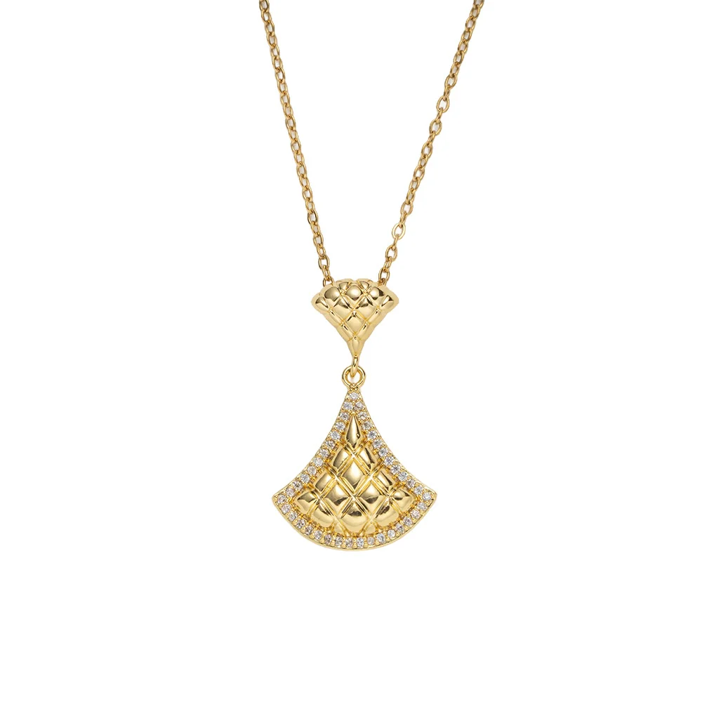 Wholesale Women's Light Luxury Style Fanshaped Lower Skirt Pattern Gold Plated Titanium Steel And Copper Inlaid With Zircon Cross Chain Necklace - Image 5