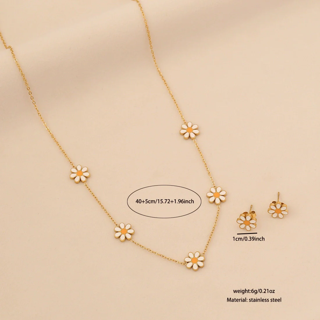 Wholesale Women's Light Luxury Style Flower Shape Real Gold Plated Stainless Steel Necklace Set - Image 6