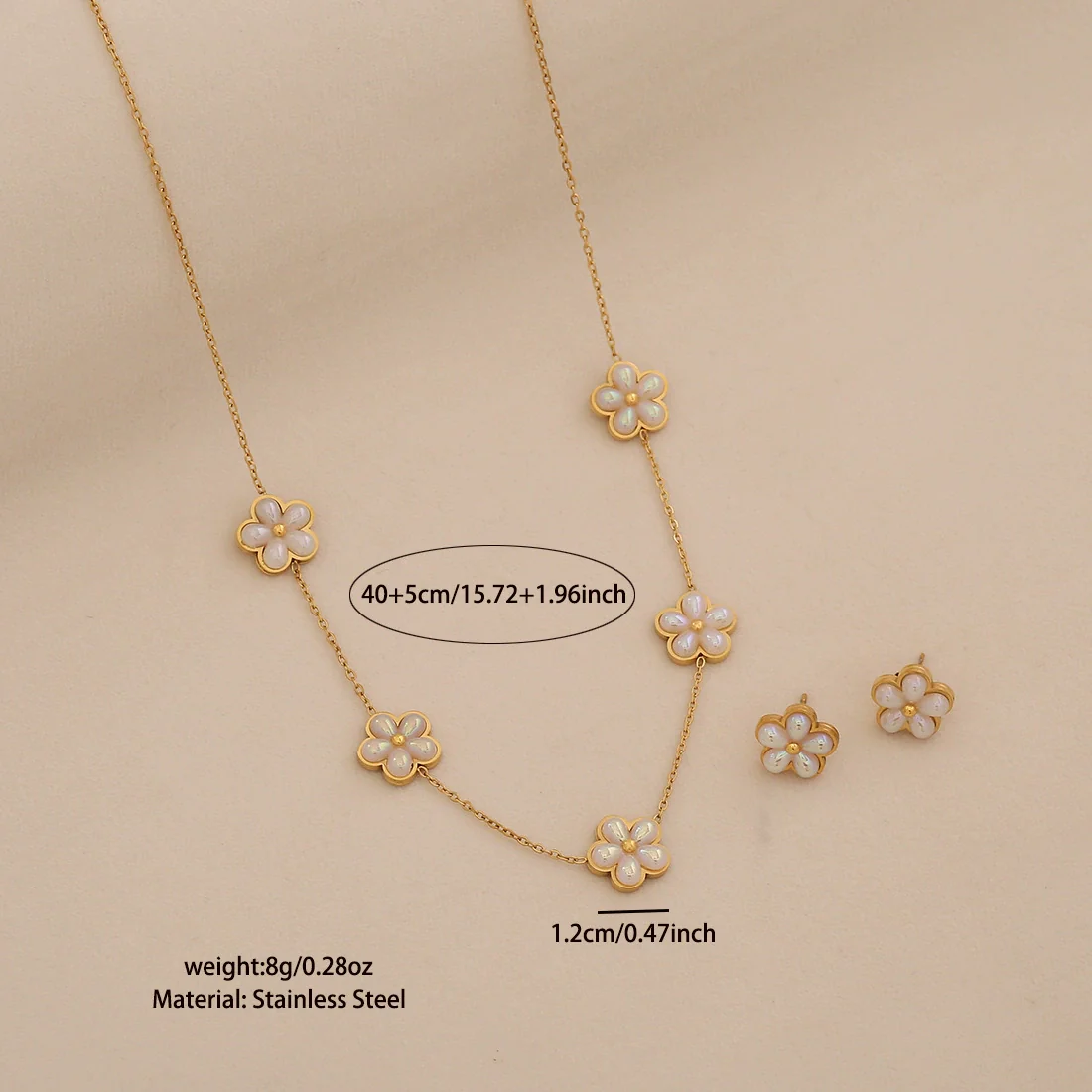 Wholesale Women's Light Luxury Style Flower Shape Real Gold Plated Stainless Steel Necklace Set - Image 8
