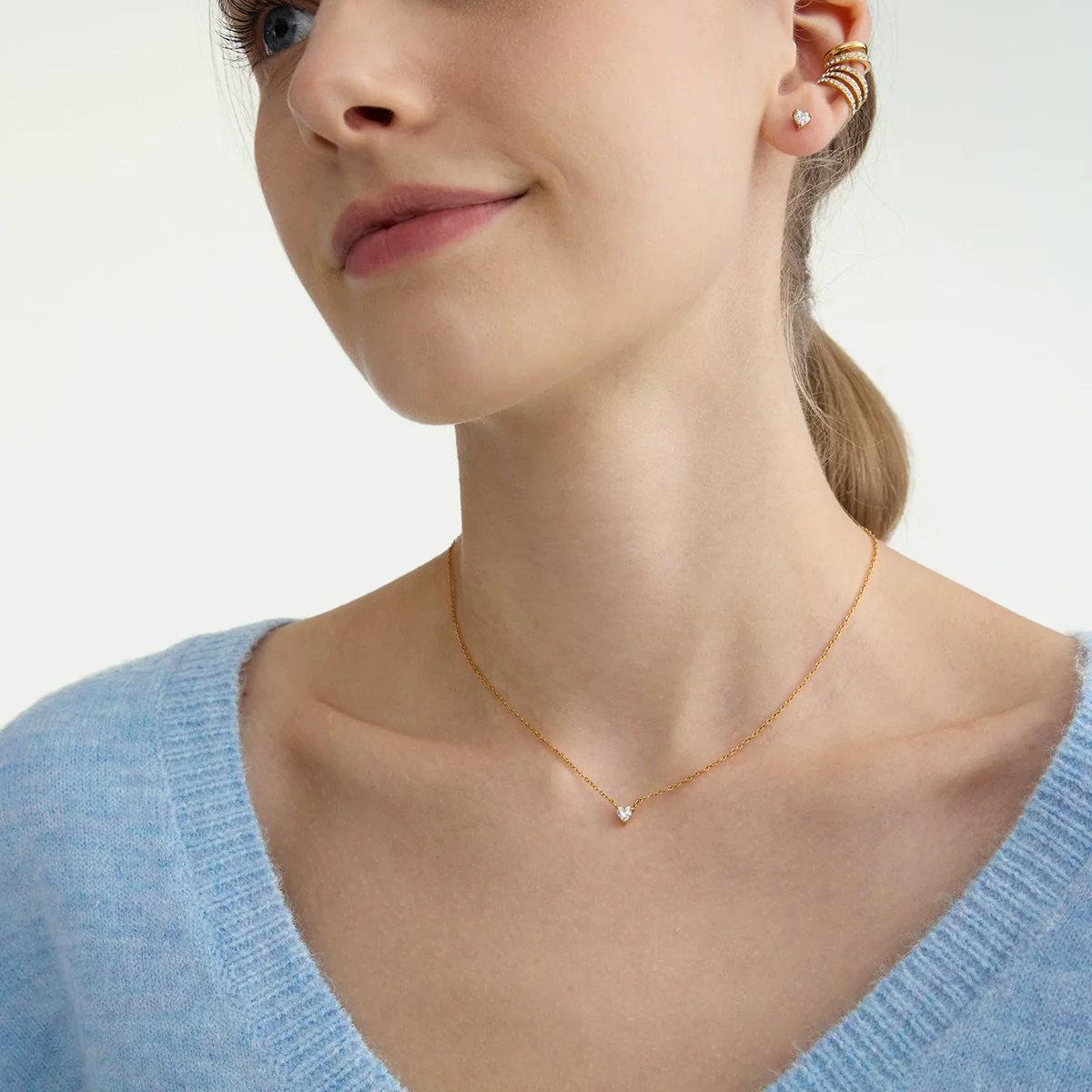 Wholesale Women's Light Luxury Style Geometric Stainless Steel Electroplated Heart Pendant Necklace Jewelry