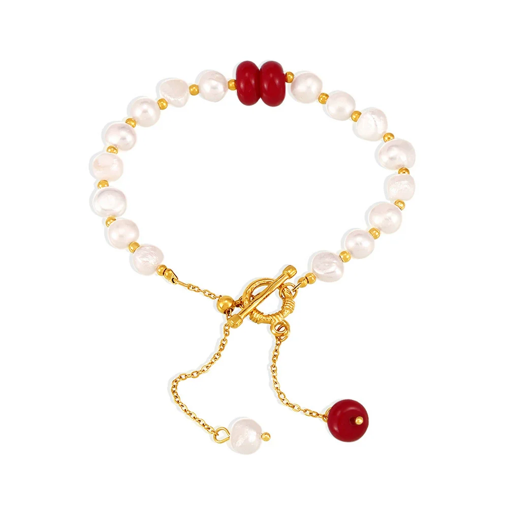 Wholesale Women's Light Luxury Style Geometric Titanium Steel Freshwater Pearl Natural Stone Bracelet With Electroplating Design And Tassel Ot Buckle - Image 4
