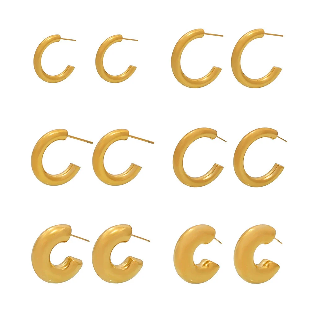 Wholesale Women's Light Luxury Style Geometric Ushaped Cshaped Stainless Steel Electroplated Earrings - Image 5