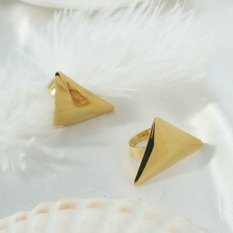 Wholesale Women's Light Luxury Style Stainless Steel Geometric Asymmetrical Triangle Open Ring With Electroplating - Image 2