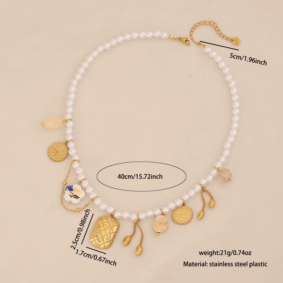 Wholesale Women's Light Luxury Style Stainless Steel Pearl Strand Necklace With Real Gold Plated Heart Shape Titanium Steel Pendant - Image 7