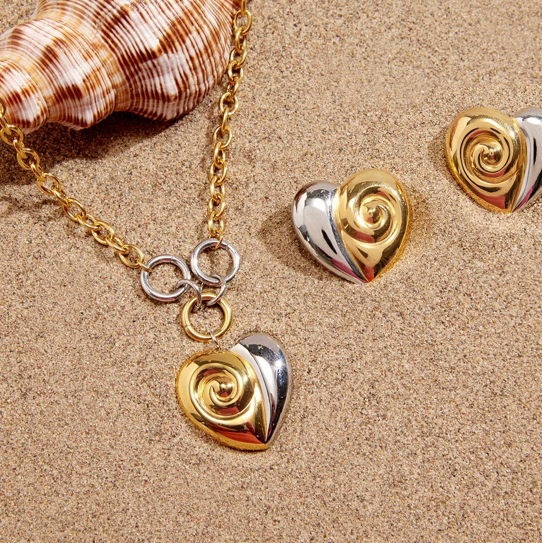 Wholesale Women's Lovethemed Titanium Steel And Stainless Steel Jewelry Set With Heart Drop Bell Patterns Electroplated - Image 3