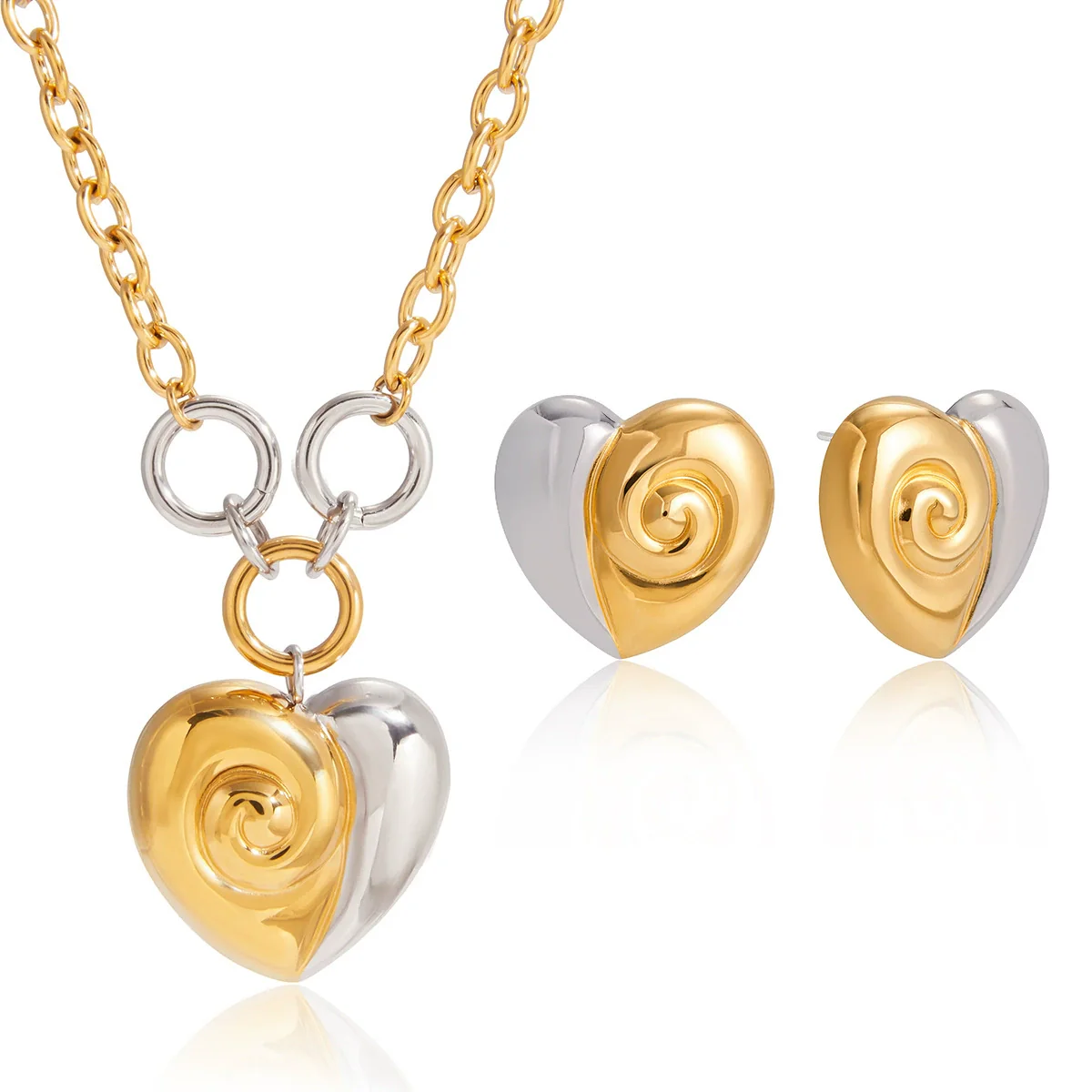 Wholesale Women's Lovethemed Titanium Steel And Stainless Steel Jewelry Set With Heart Drop Bell Patterns Electroplated - Image 5