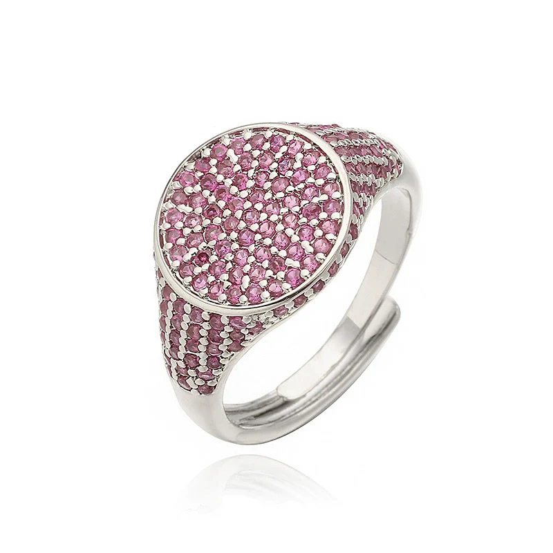 Wholesale Women's Luxury Copper Geometric Round Inlaid Colored Diamond Open Stacked Ring - Image 15