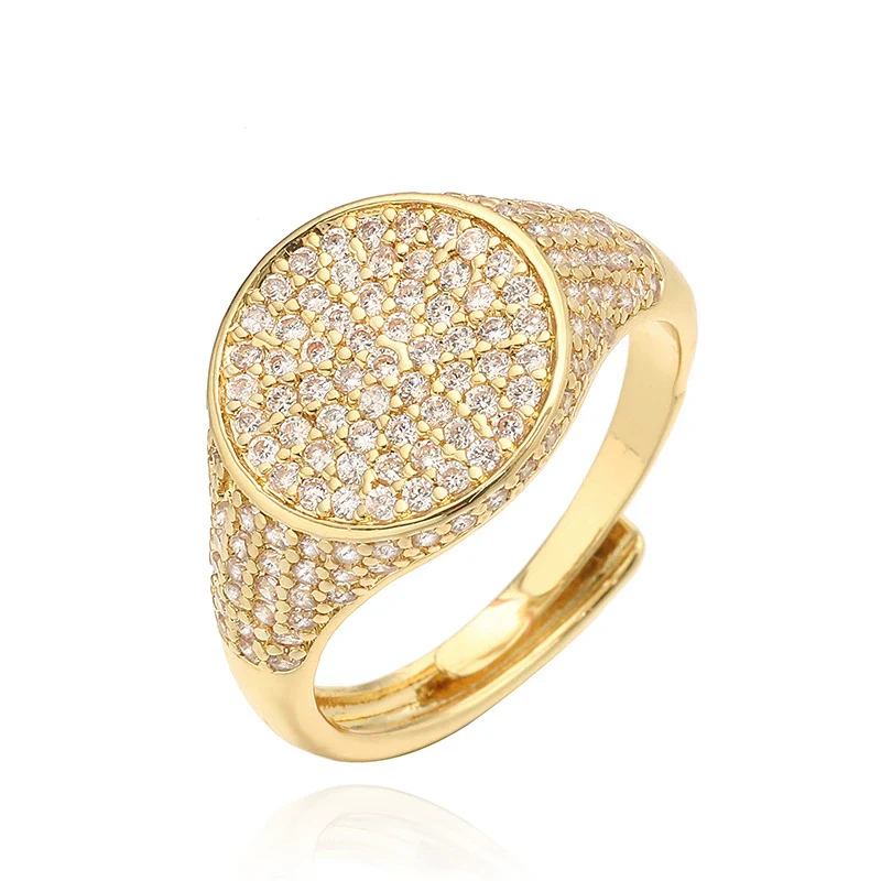 Wholesale Women's Luxury Copper Geometric Round Inlaid Colored Diamond Open Stacked Ring - Image 6
