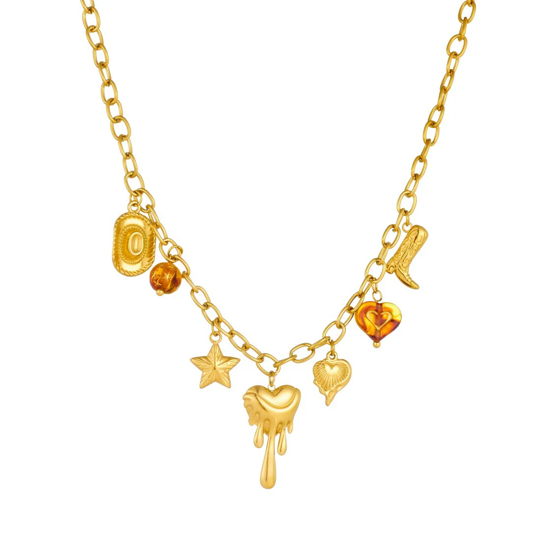 Wholesale Women's Medieval Multielement Heartshaped Goldplated Stainless Steel Pendant Necklace With Oshaped Chain - Image 5