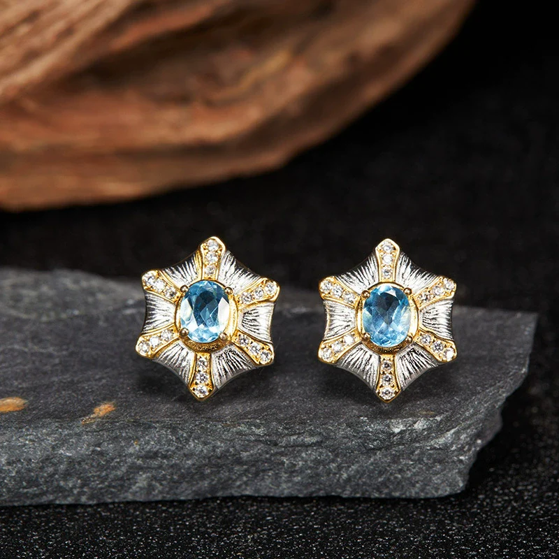 Wholesale Women's Medieval Style Geometric Diamond Gems Silver Earrings - Image 2
