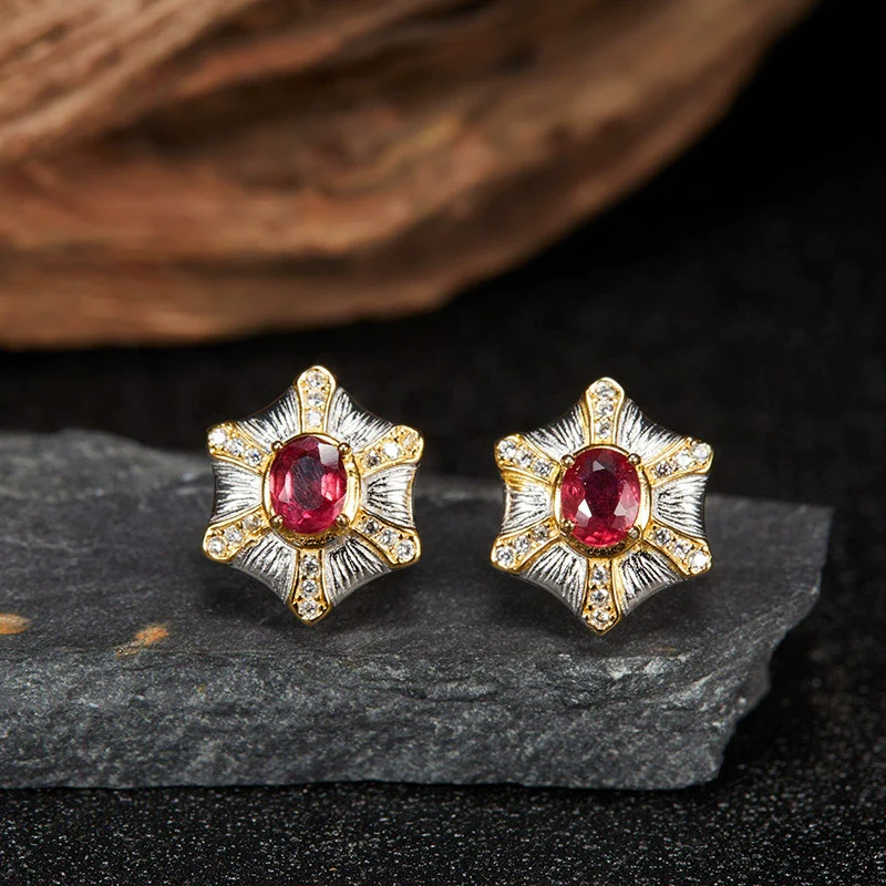Wholesale Women's Medieval Style Geometric Diamond Gems Silver Earrings - Image 3