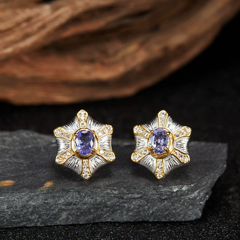 Wholesale Women's Medieval Style Geometric Diamond Gems Silver Earrings - Image 4