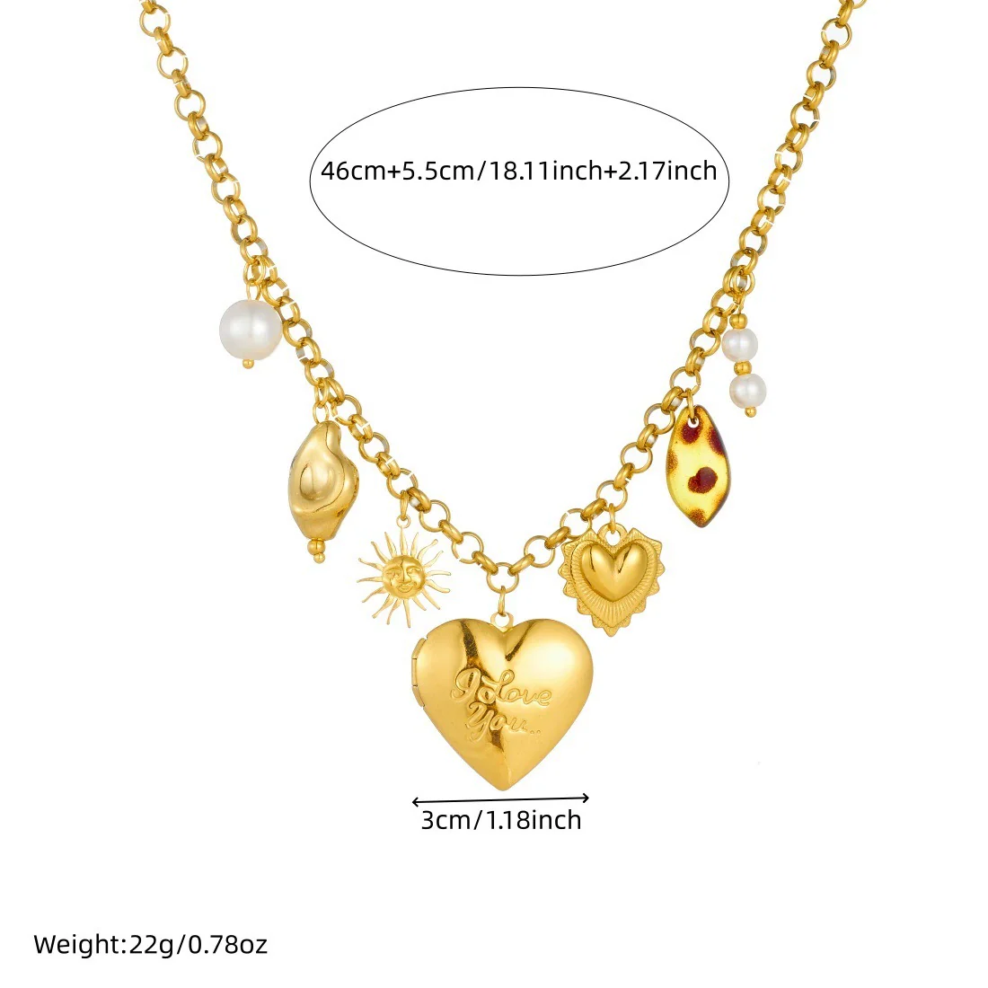 Wholesale Women's Medieval Style Heart Shape Leopard Print Goldplated Stainless Steel Pendant Necklace With O Word Chain - Image 4