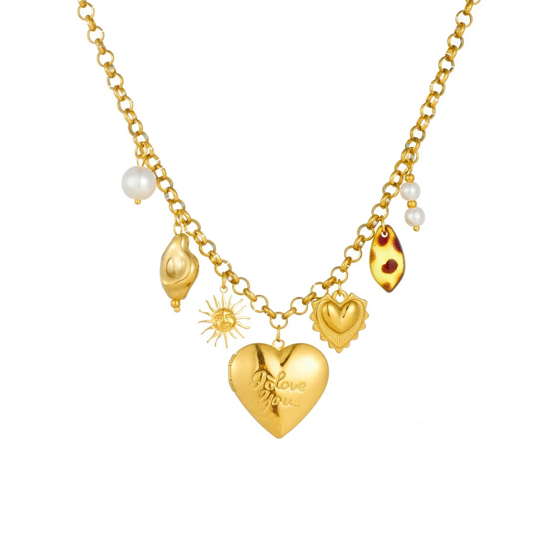 Wholesale Women's Medieval Style Heart Shape Leopard Print Goldplated Stainless Steel Pendant Necklace With O Word Chain - Image 5