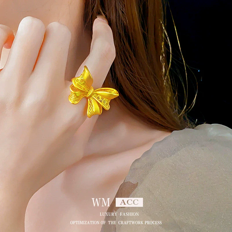 Wholesale Women's Metal Bow Open Ring With Electroplating Design - Image 2