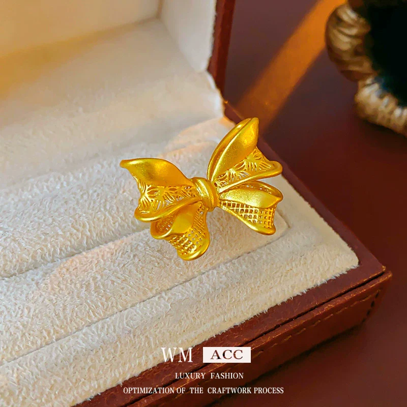 Wholesale Women's Metal Bow Open Ring With Electroplating Design - Image 3