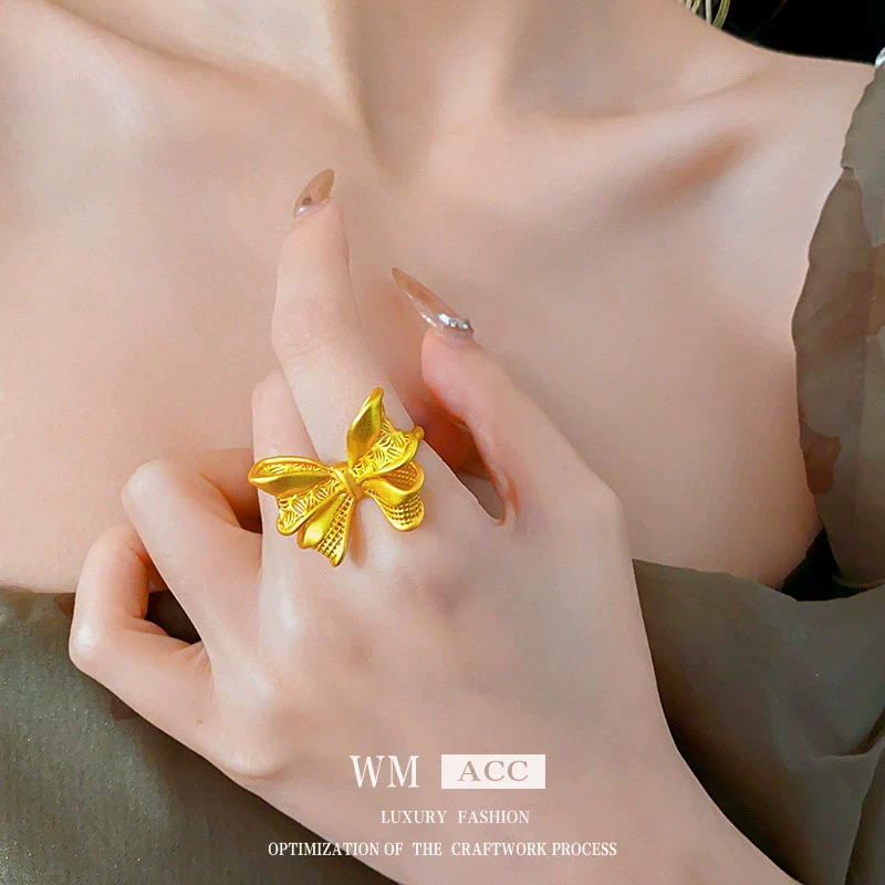 Wholesale Women's Metal Bow Open Ring With Electroplating Design - Image 4
