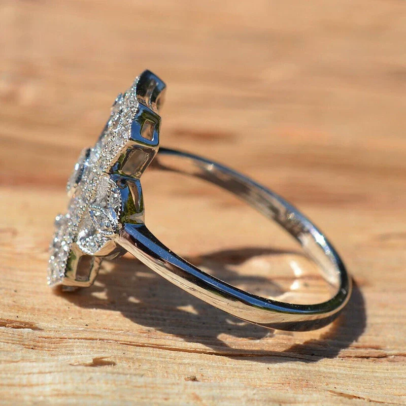 Wholesale Women's Metal Copper Ring With Geometric And Leaf Pattern And Zirconia Design - Image 3