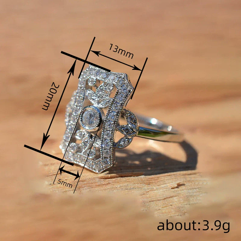 Wholesale Women's Metal Copper Ring With Geometric And Leaf Pattern And Zirconia Design - Image 4