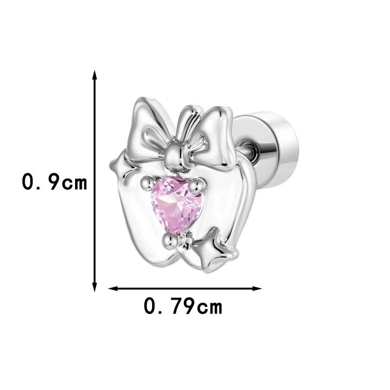 Wholesale Women's Metal Heart Shape Cartoon Style Electroplated Cartilage Piercing Ear Bone Nail With Bow And Zircon - Image 3