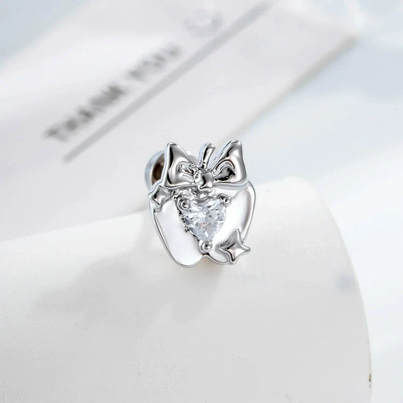 Wholesale Women's Metal Heart Shape Cartoon Style Electroplated Cartilage Piercing Ear Bone Nail With Bow And Zircon - Image 6