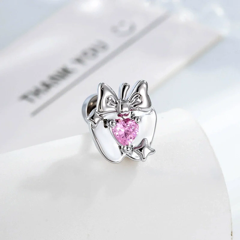 Wholesale Women's Metal Heart Shape Cartoon Style Electroplated Cartilage Piercing Ear Bone Nail With Bow And Zircon - Image 7