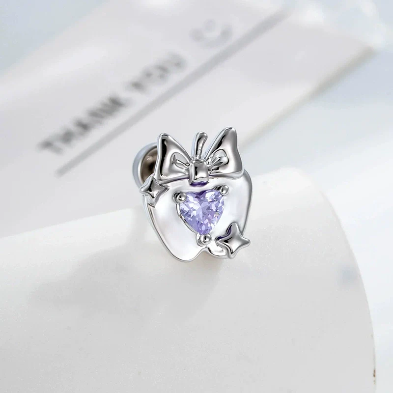 Wholesale Women's Metal Heart Shape Cartoon Style Electroplated Cartilage Piercing Ear Bone Nail With Bow And Zircon - Image 8