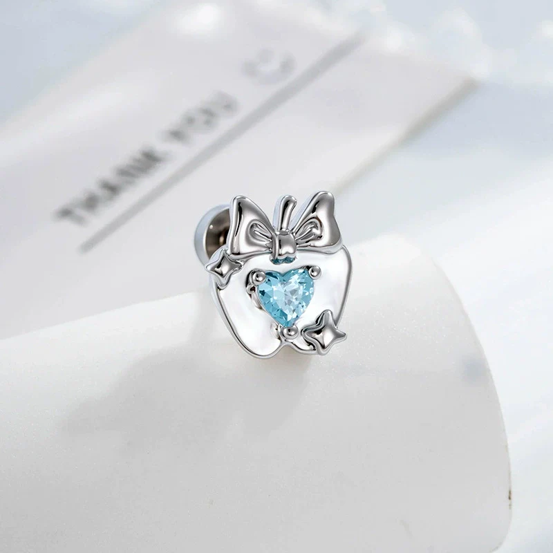 Wholesale Women's Metal Heart Shape Cartoon Style Electroplated Cartilage Piercing Ear Bone Nail With Bow And Zircon - Image 9