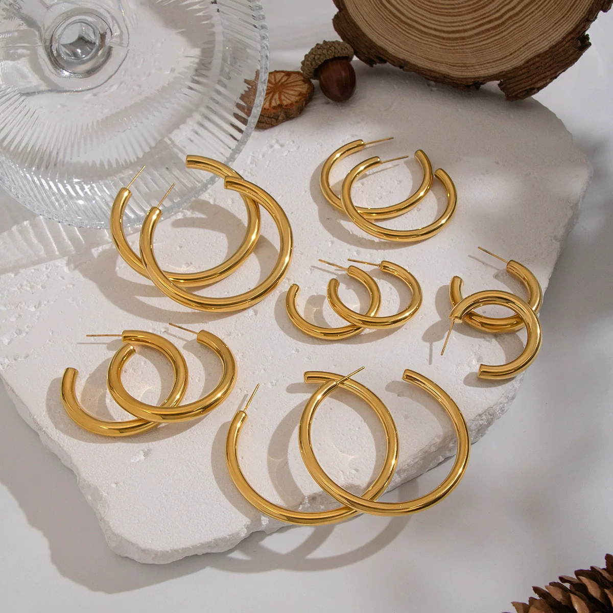 Wholesale Women's Minimalist Casual Geometric Hoop Earrings Stainless Steel Pvd Furnace Vacuum Real Gold Plated - Image 3