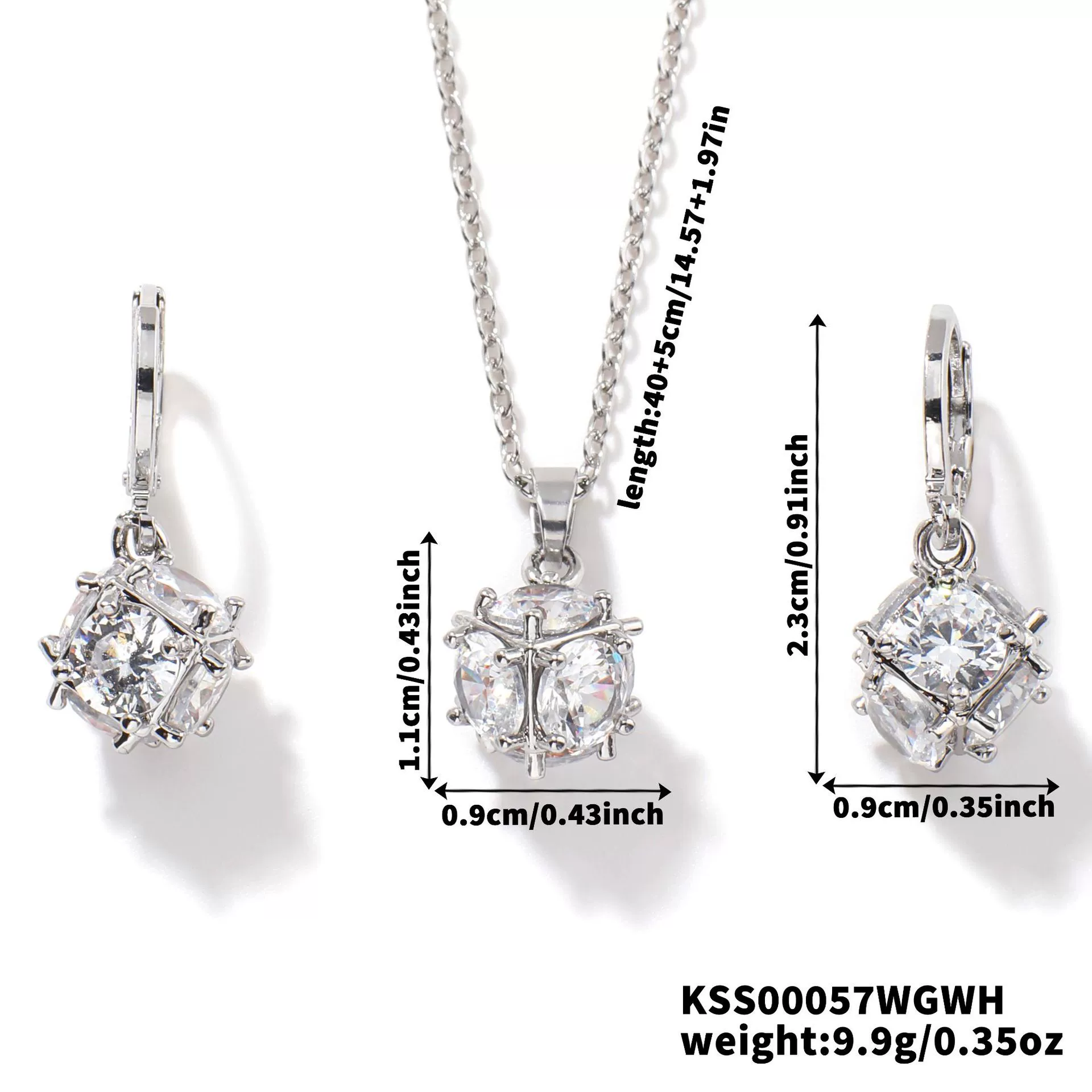 Wholesale Women's Minimalist Copper Silver Necklace Earrings Set With Round Pattern And Electroplating Treatment Sixsided Stone Pendant O Chain - Image 7