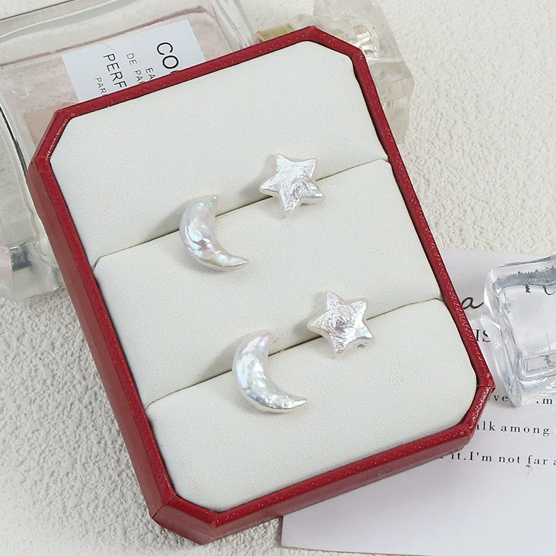 Wholesale Women's Minimalist Freshwater Pearl Earrings In Special Shape 925 Sterling Silver Star Series - Image 4