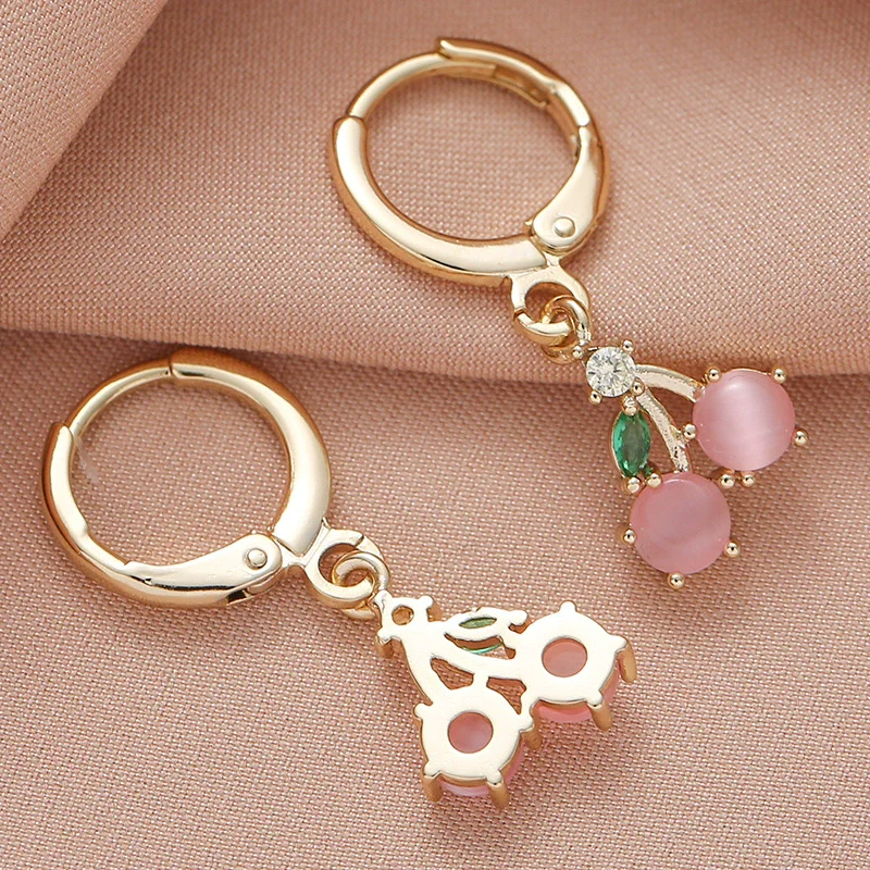 Wholesale Women's Minimalist Fruit Geometric Jewelry Copper Zircon 14K Gold Plated S925 Silver Needle Earrings - Image 3