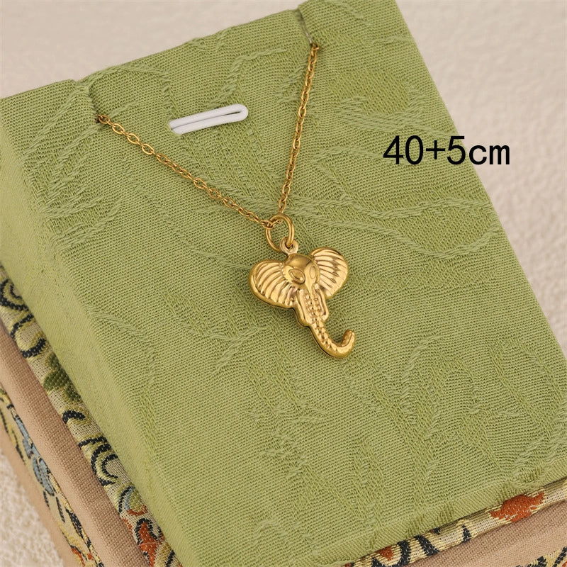 Wholesale Women's Minimalist Geometric 18K Gold Electroplated Stainless Steel Elephant Pendant Cross Chain Necklace - Image 2