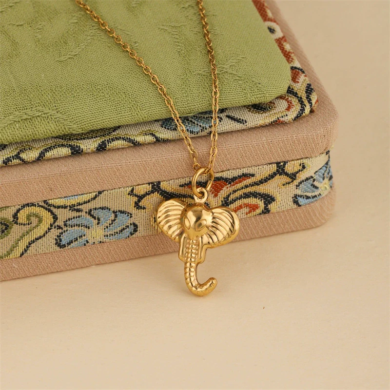 Wholesale Women's Minimalist Geometric 18K Gold Electroplated Stainless Steel Elephant Pendant Cross Chain Necklace - Image 5