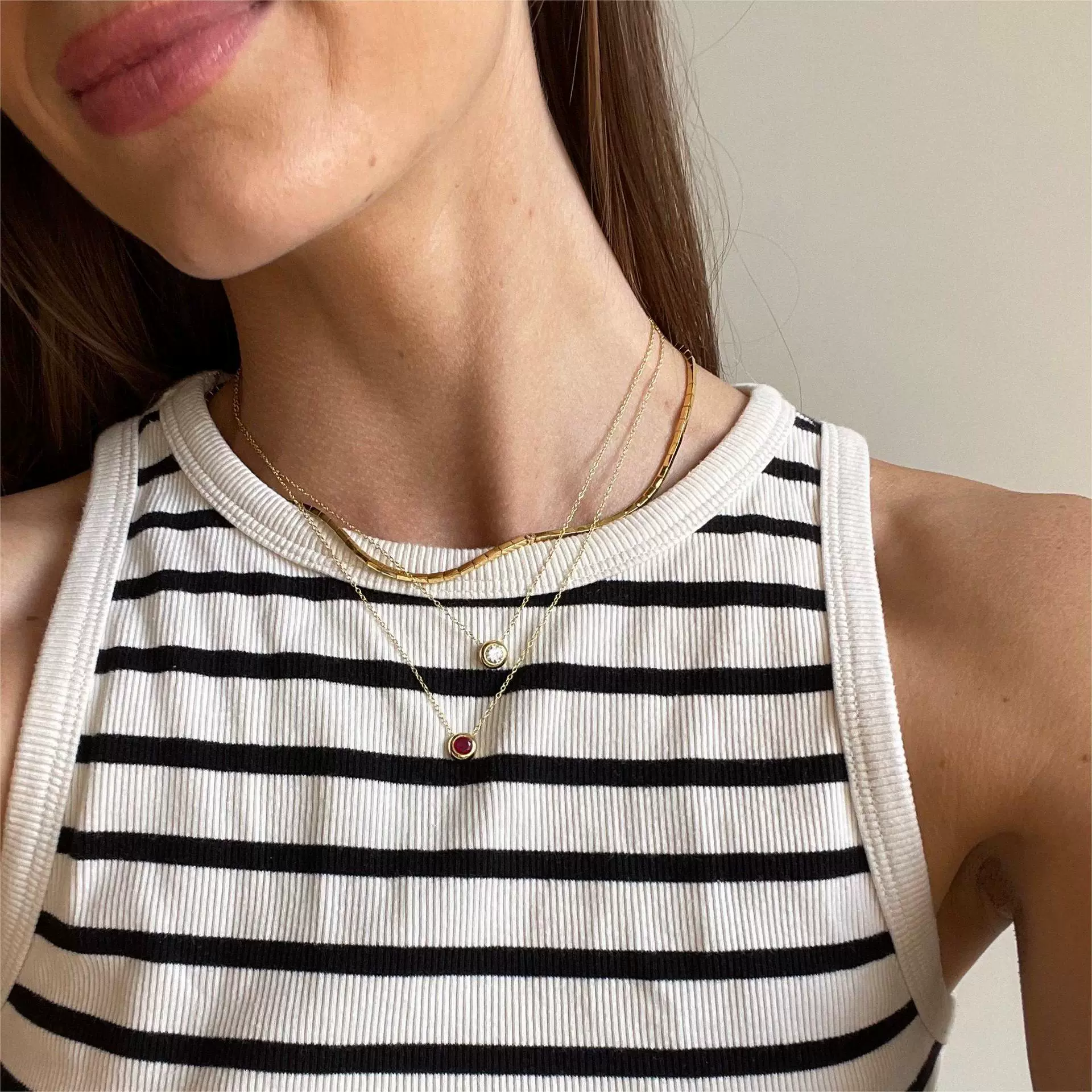 Wholesale Women's Minimalist Geometric Copper Ochain Necklace With Mixed Gemstone Inlay And Diamond Treatment - Image 2