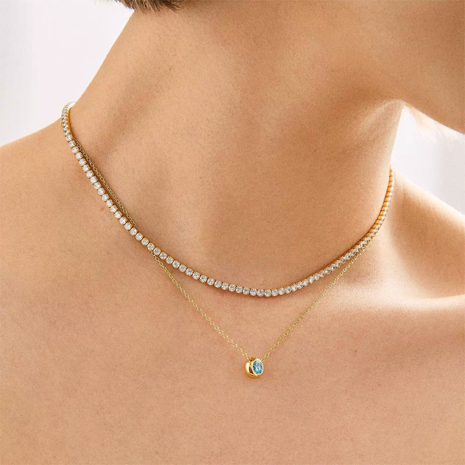 Wholesale Women's Minimalist Geometric Copper Ochain Necklace With Mixed Gemstone Inlay And Diamond Treatment - Image 4