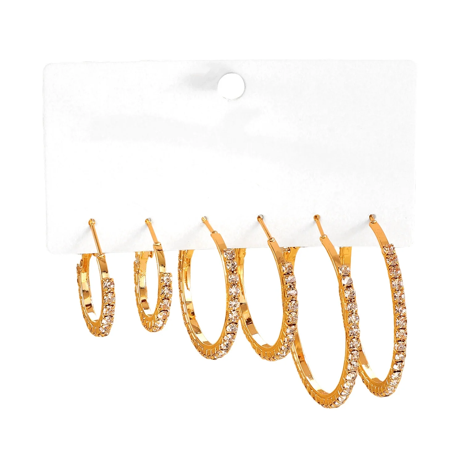 Wholesale Women's Minimalist Geometric Diamond Iron Earrings With 14K Gold Ear Needles Set Of 3 Pairs - Image 5