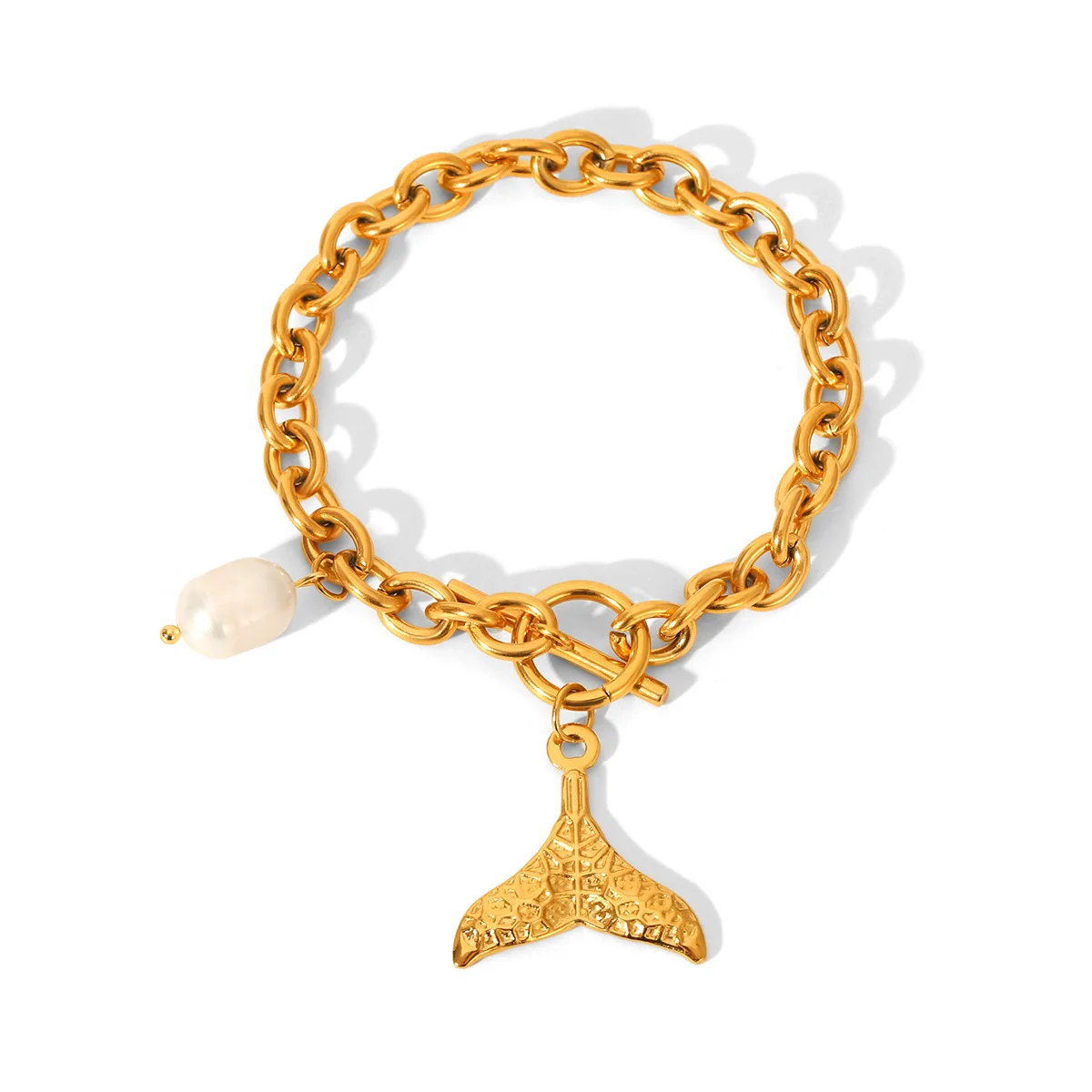 Wholesale Women's Minimalist Geometric Fishtail Pendant Ot Buckle Electroplated Stainless Steel Bracelet Jewelry - Image 5