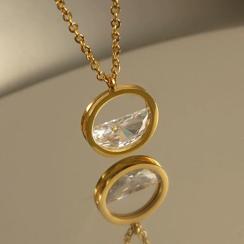 Wholesale Women's Minimalist Geometric Hollow Pendant 316L Stainless Steel 316L Stainless Steel Necklace With Electroplating And Cross Chain - Image 3